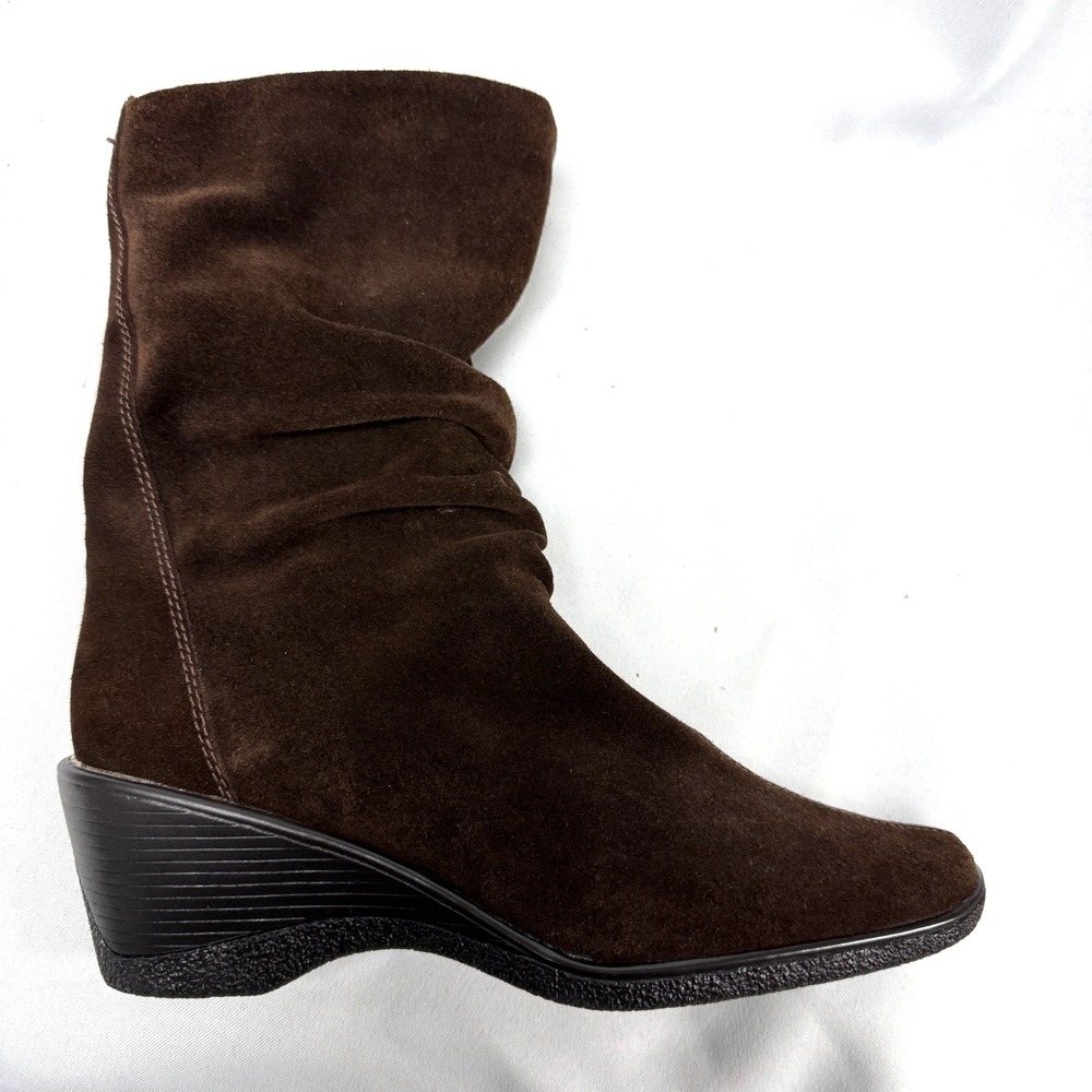 Bass Womens Brown Suede Slouch Wedge Mid Calf Boots‎ Side Zip 7.5M 4414-211